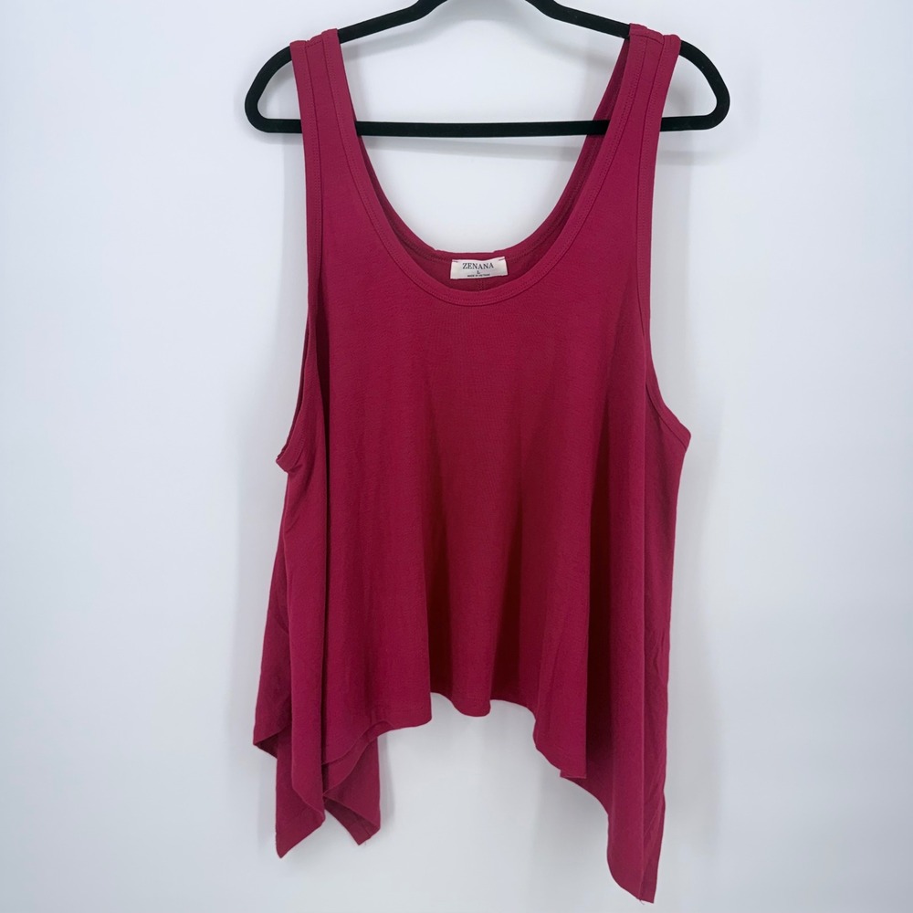 Zenana Oversized Boxy Red Tank Top Womens Large Fits XL 2X Sharkbite Hem‎ NWOT